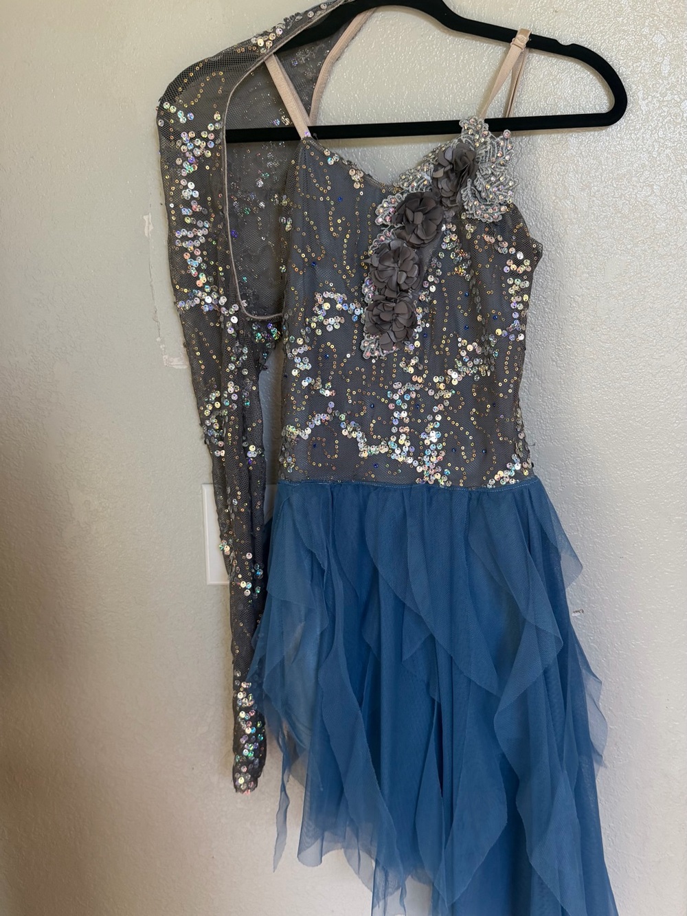 Girls Silver Sequin & Blue Tulle - Dance Costume